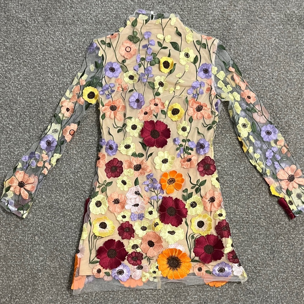 Amazon Floral Embroidered Mini Dress - Multicolor